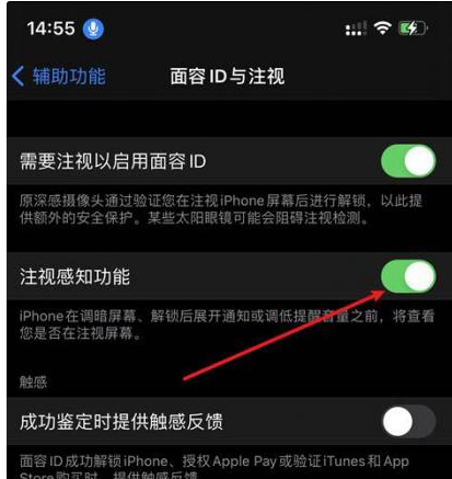 衢江苹果14维修网点分享iPhone14注视感知功能有什么用 